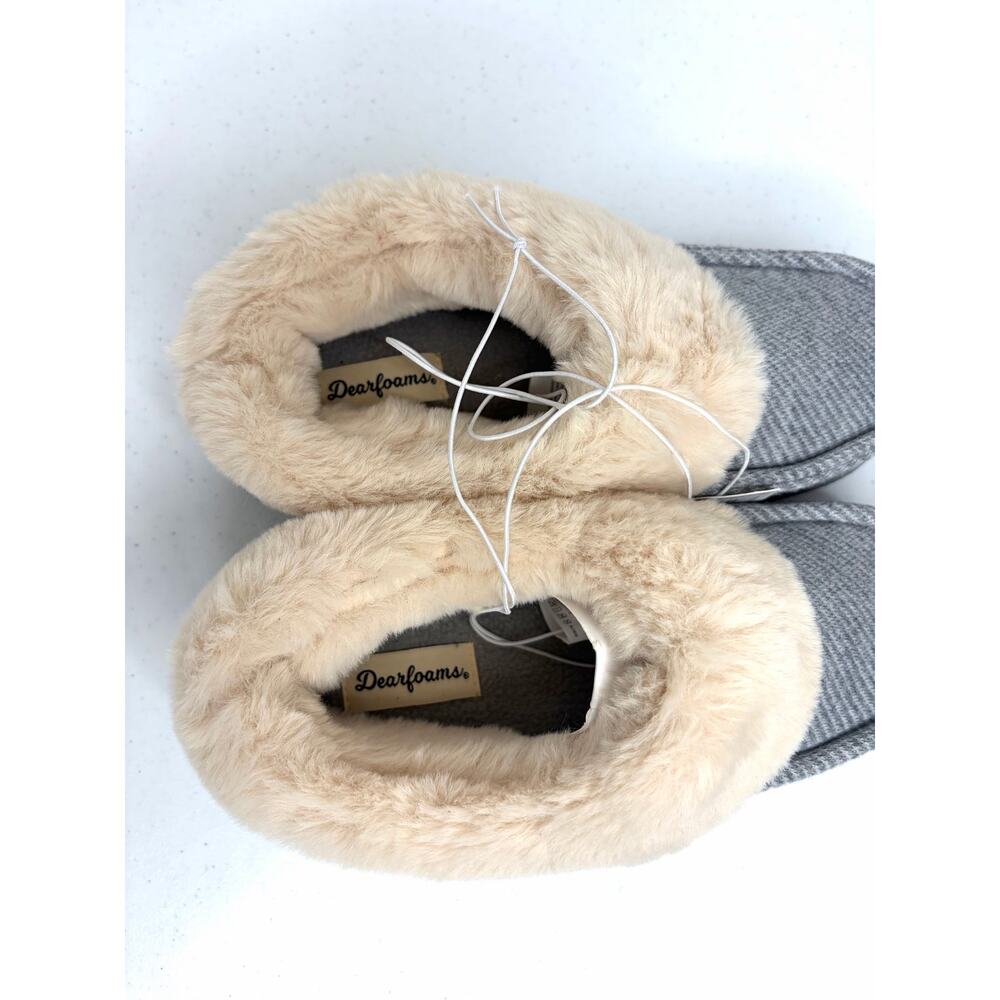 Dearfoams Memory Foam Total Comfort Slipper Women's Sz M 7-8 Gray Faux Fur - Picture 6 of 8